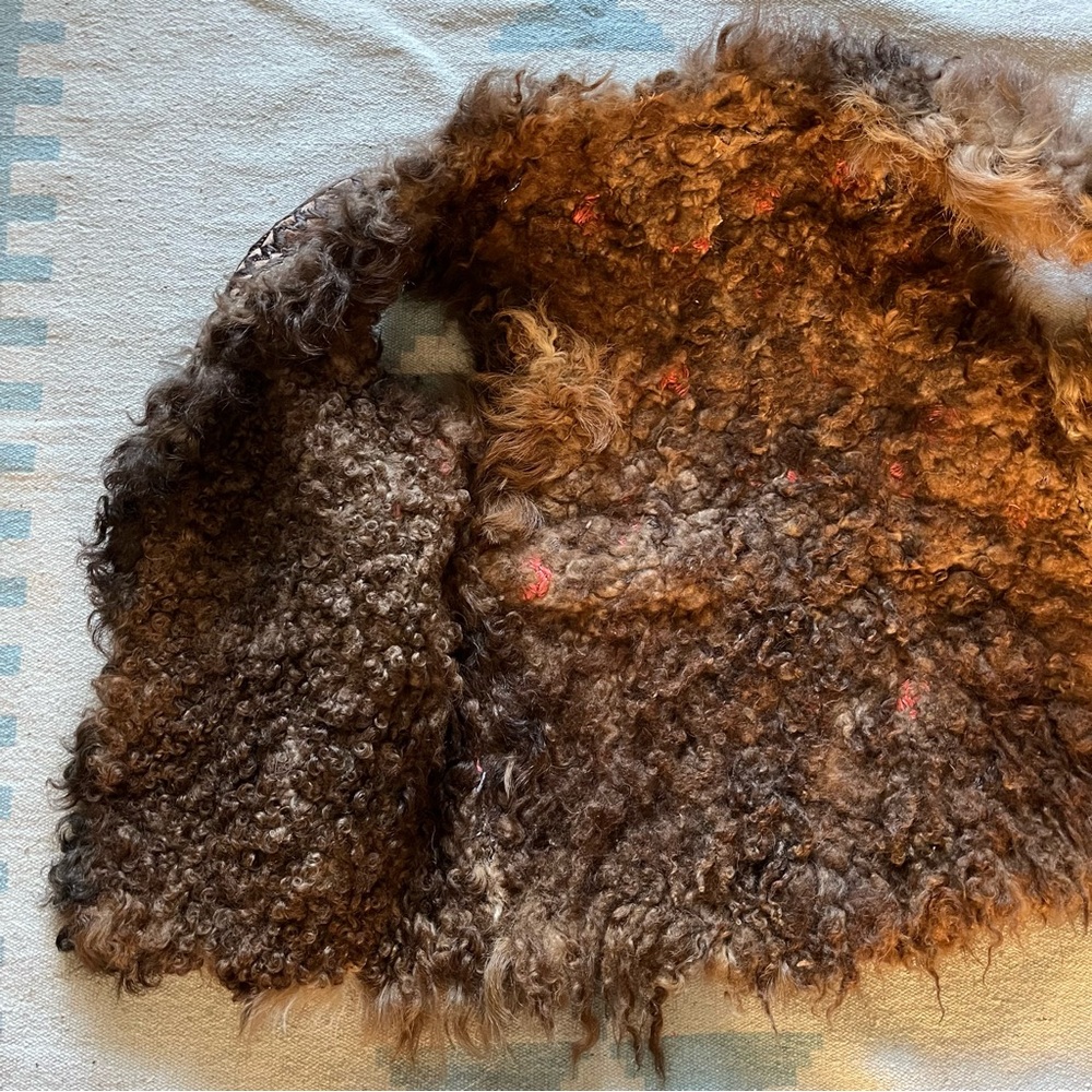 Vintage Shearling Embroidered Sheepskin Leather Vest Afghan Floral Handmade Rare - Picture 9 of 15